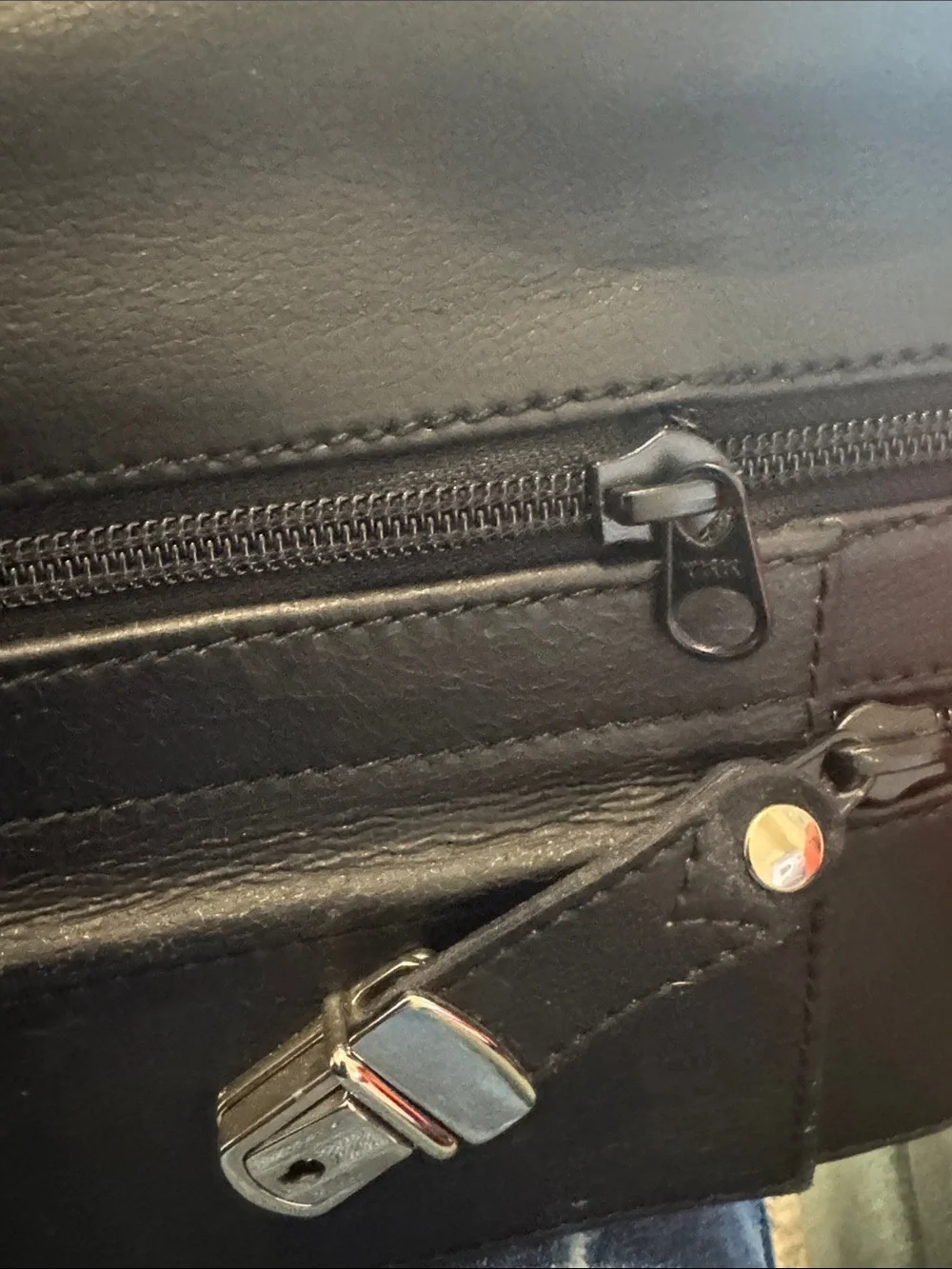 Luciano Barbera black and Cream Leather Weekender with Zip Pocket